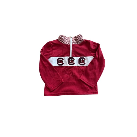 USC Embroidery Red Long Sleeve Shirt with White and Red Checkered Collar - Picture 1 of 2